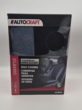 Black and Blue Chambray LInen Accent Car Seat Covers - Front Set